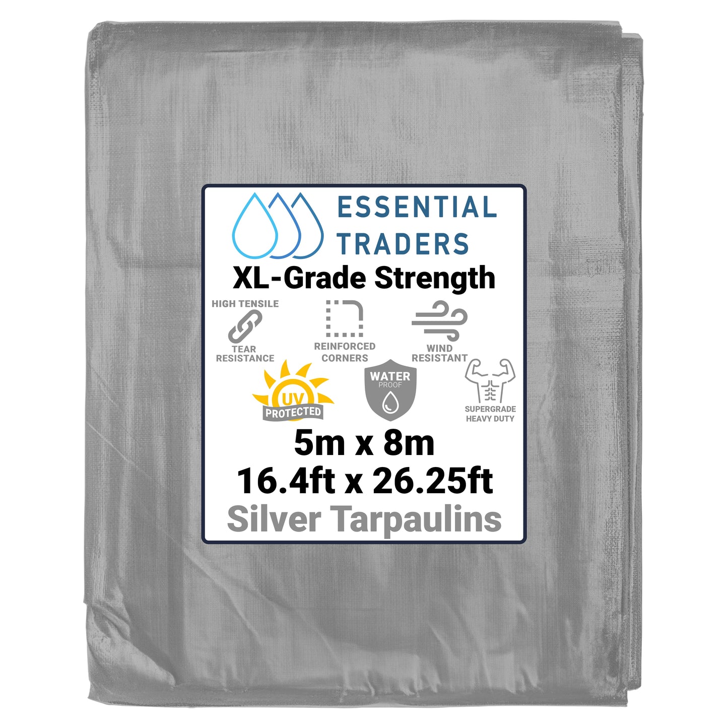 5m x 8m Silver & Black 300gsm Supergrade Tarpaulin