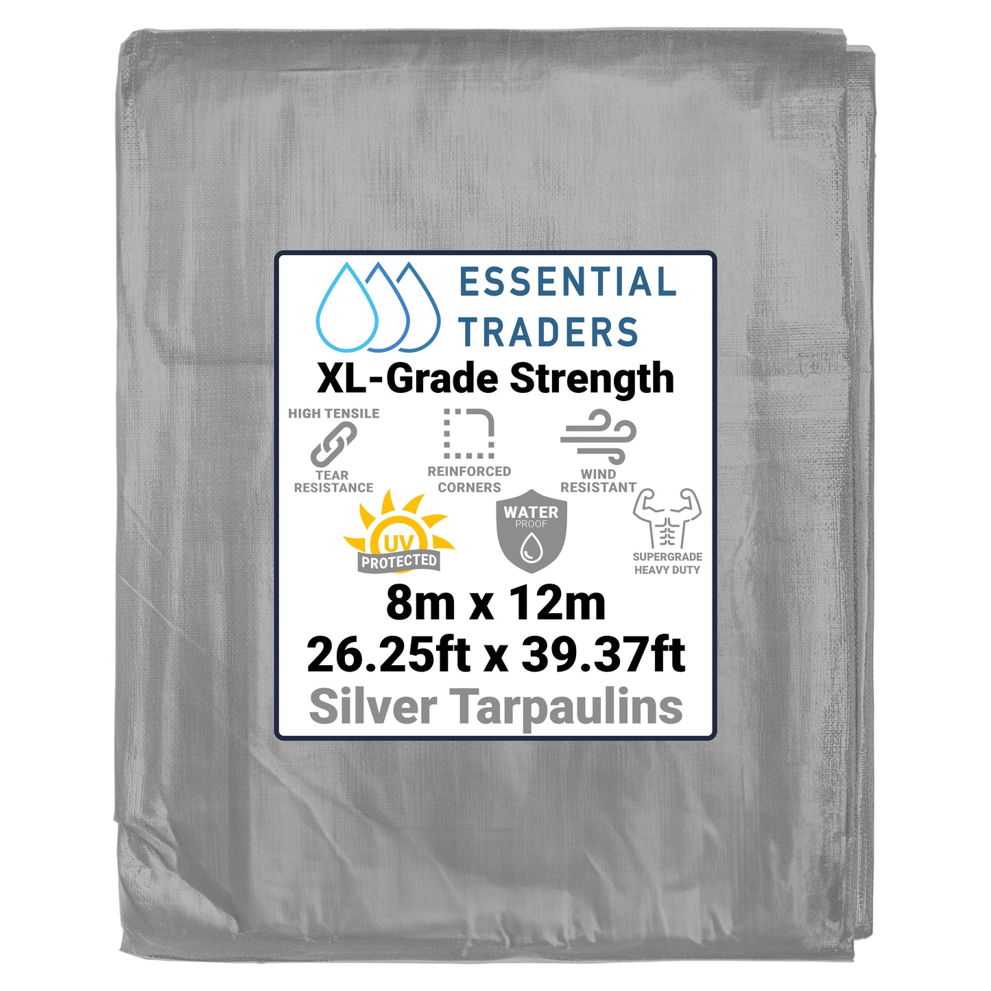 8m x 12m Silver & Black 300gsm Supergrade Tarpaulin