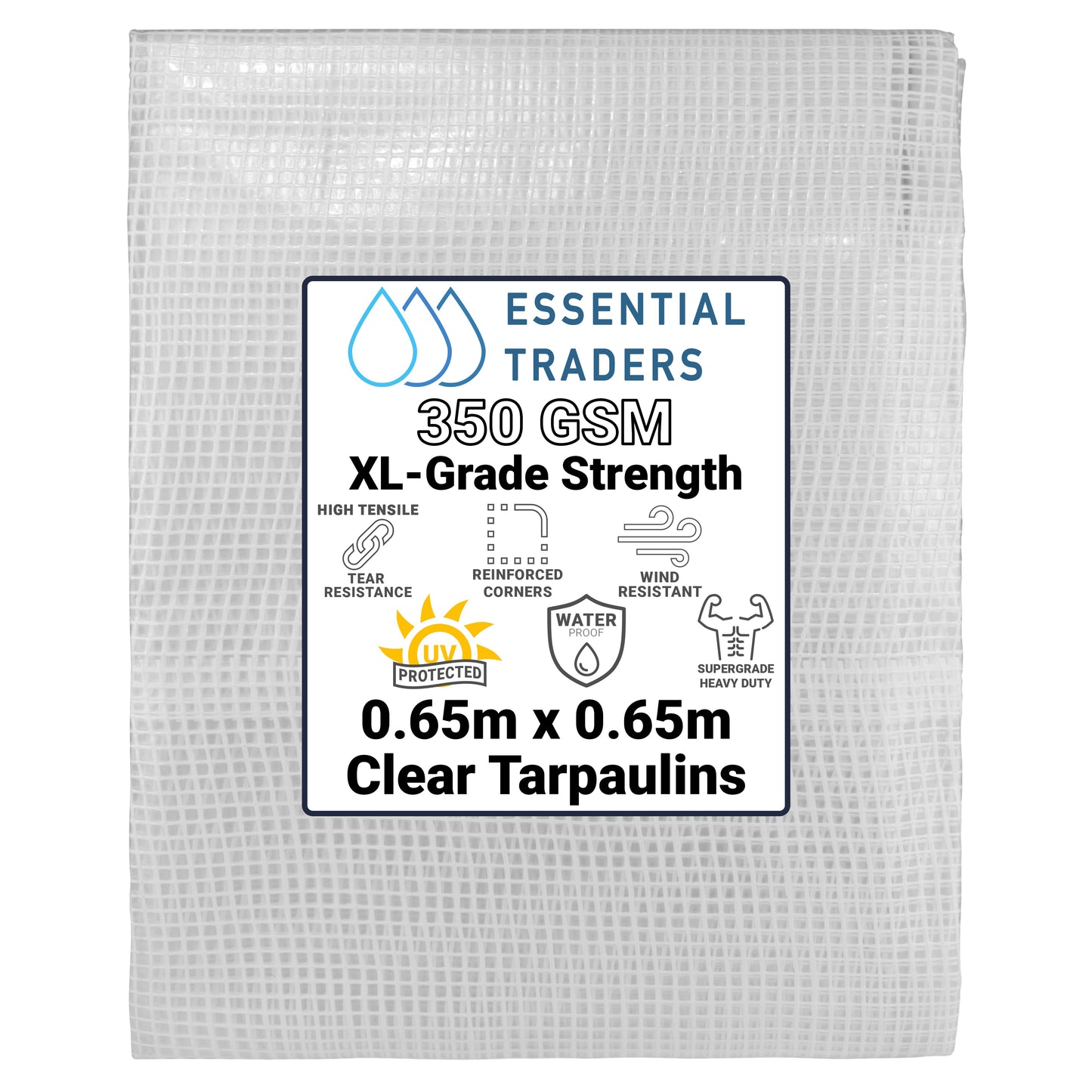 0.65m x 0.65m Clear Monotex 350gsm Supergrade Tarpaulin