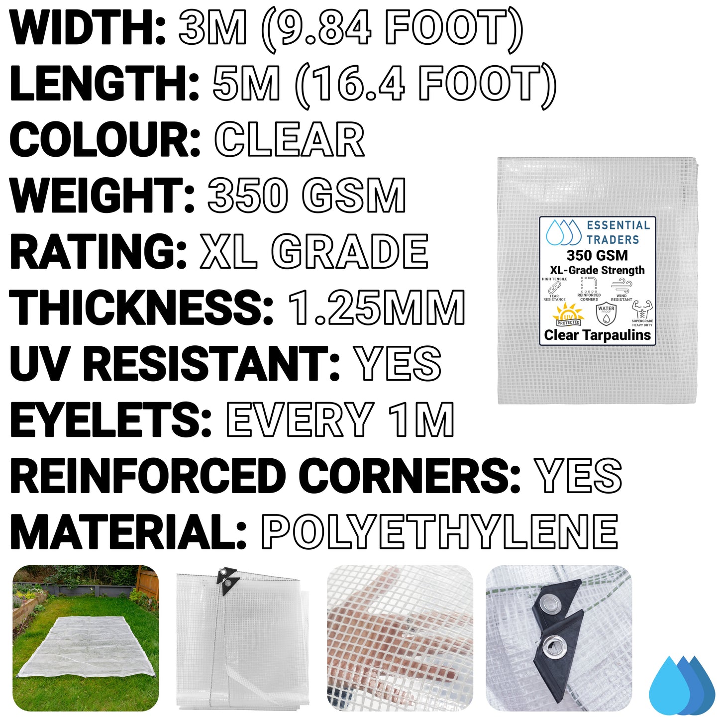 3m x 5m Clear Monotex 350gsm Supergrade Tarpaulin