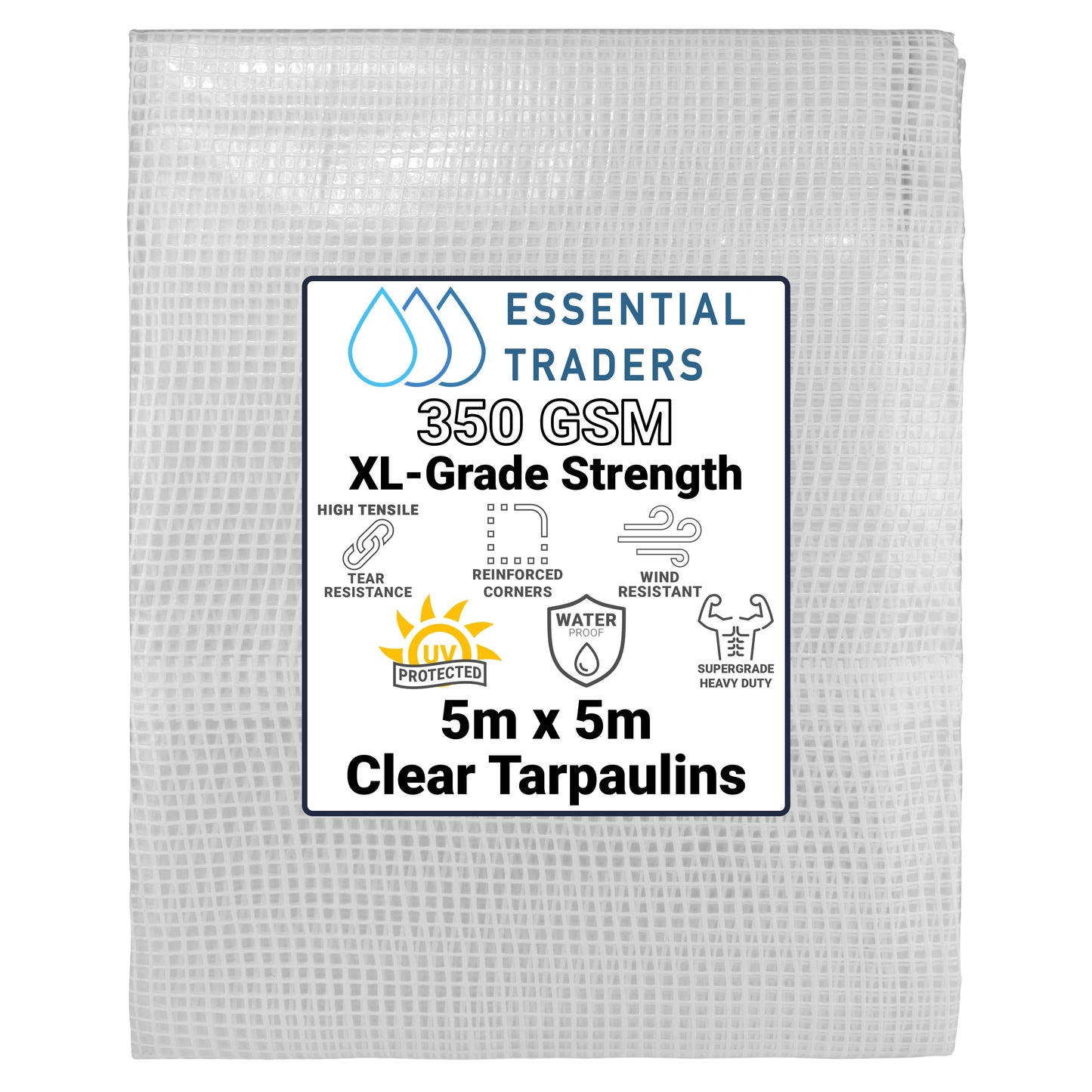 5m x 5m Clear Monotex 350gsm Supergrade Tarpaulin