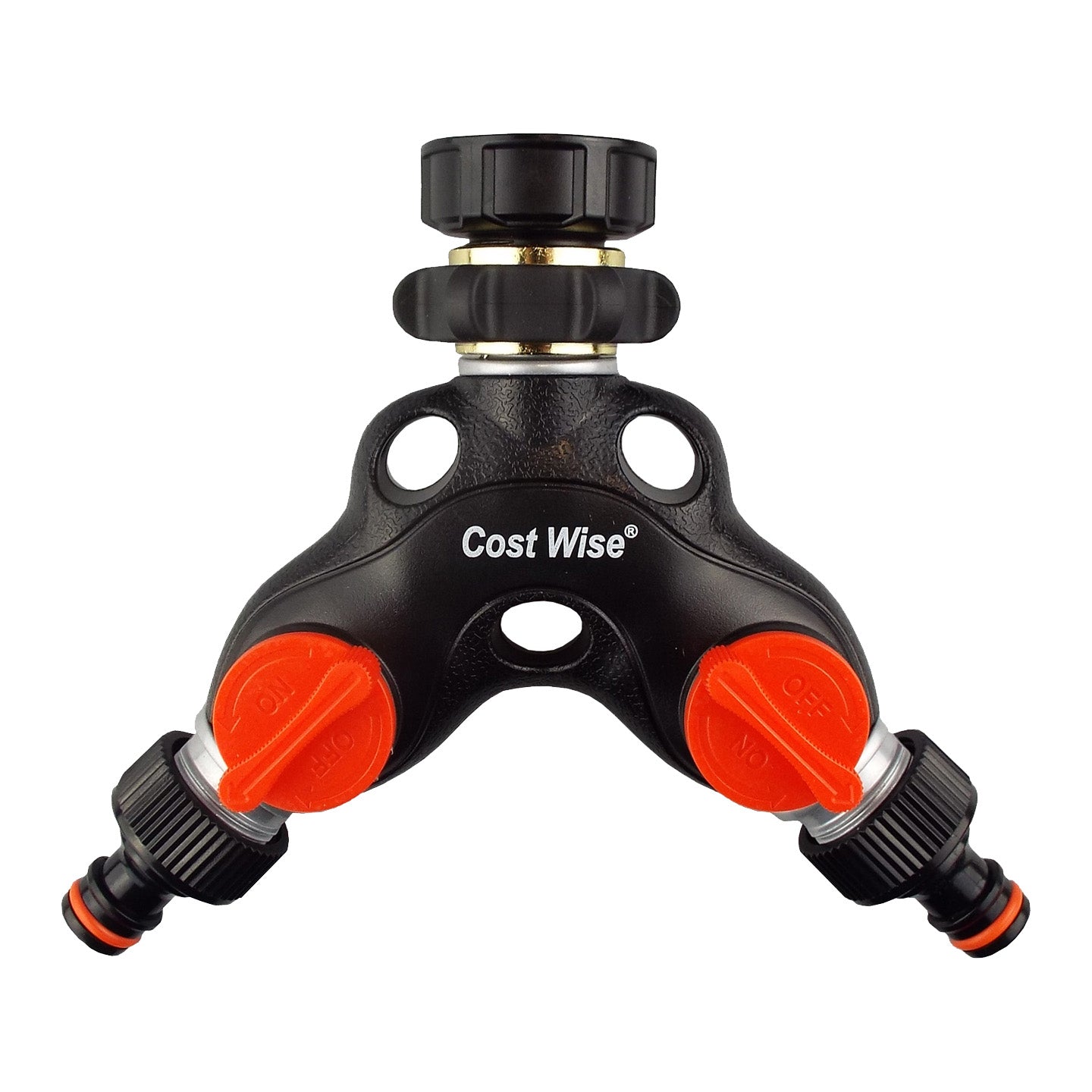 Metal 2-Way Tap Splitter Manifold – 1” & 3/4” BSP with Valves, Black
