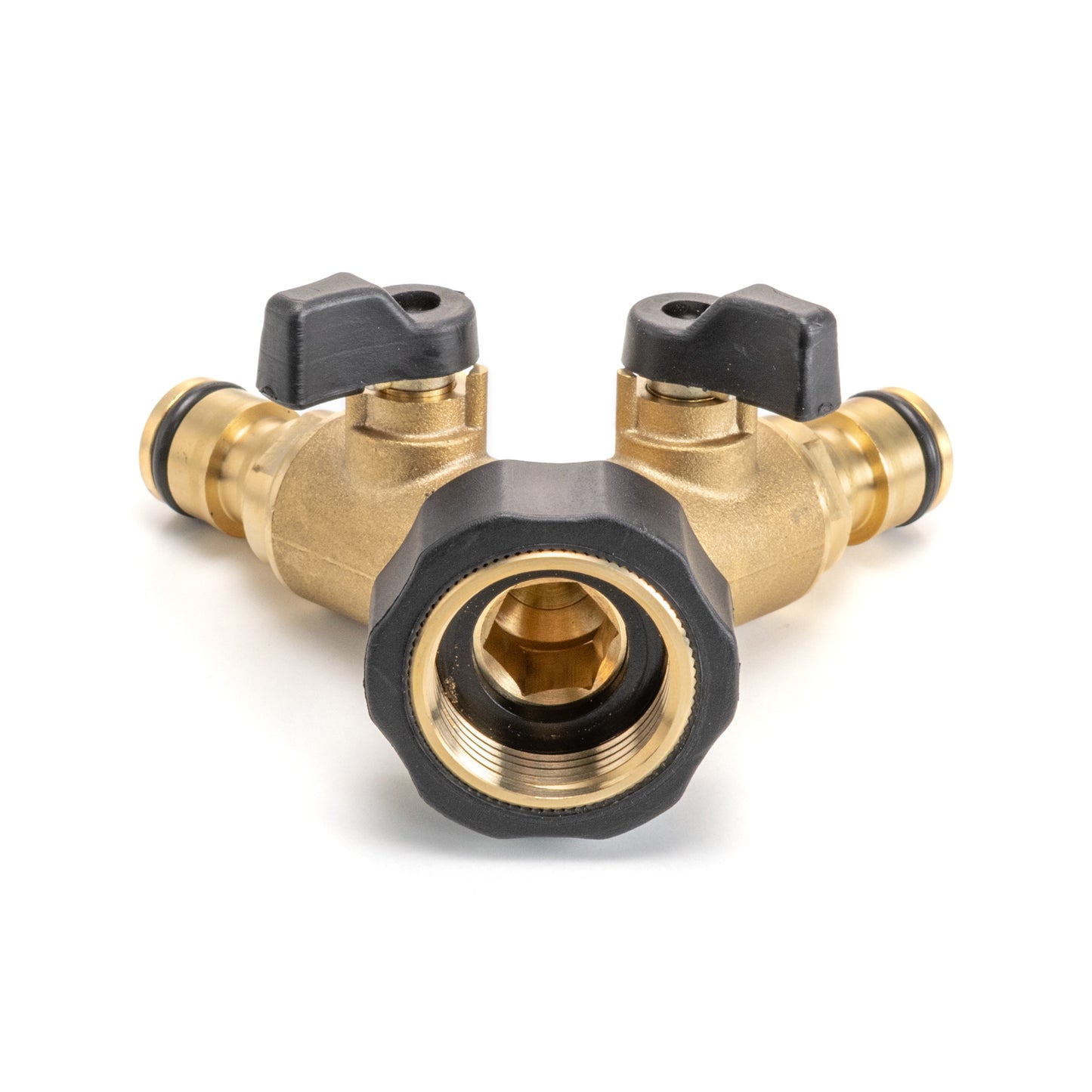 Double Outlet Tap Splitter with Valves, Brass