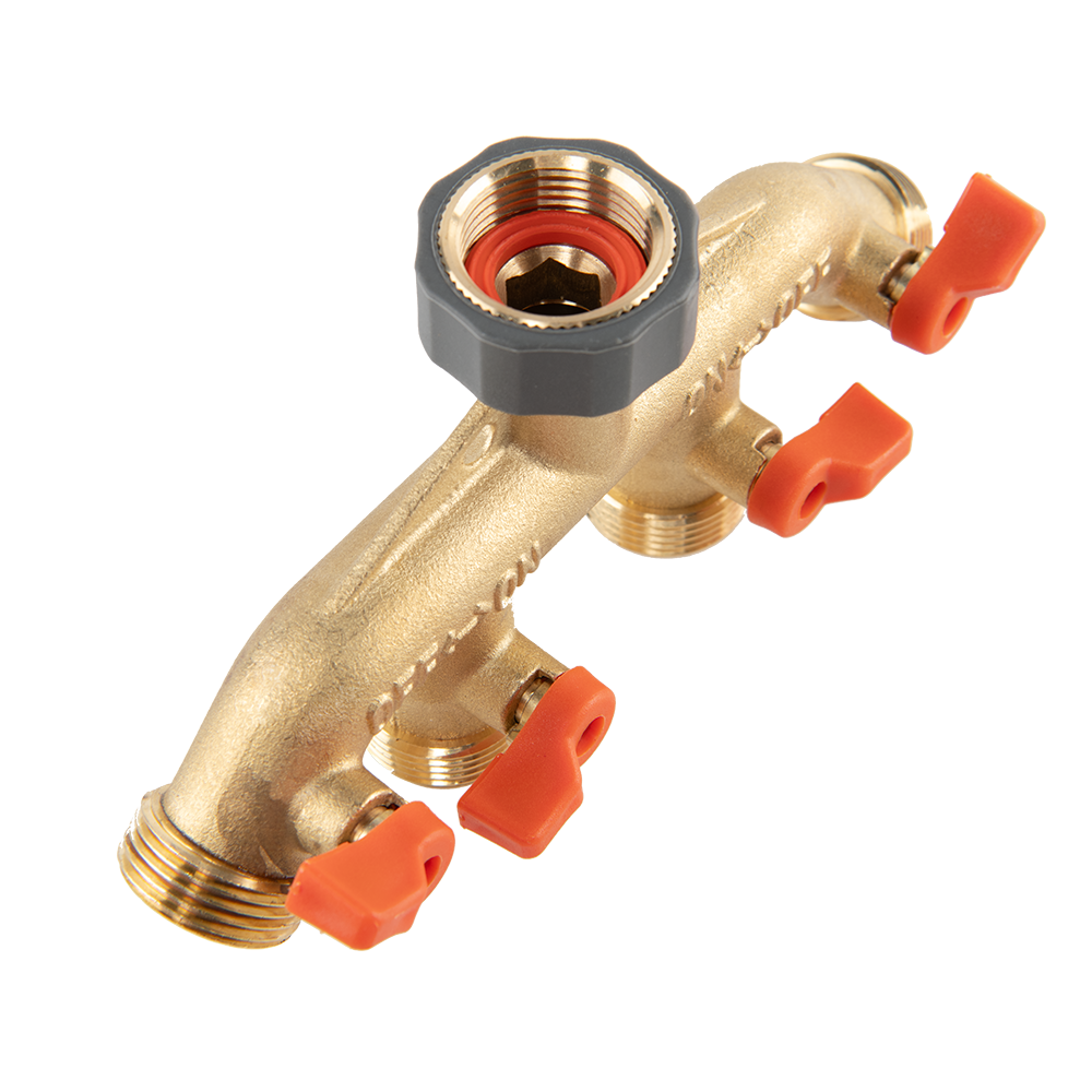 4-Way Tap Splitter Valve with 3/4" BSP Male Thread, Brass