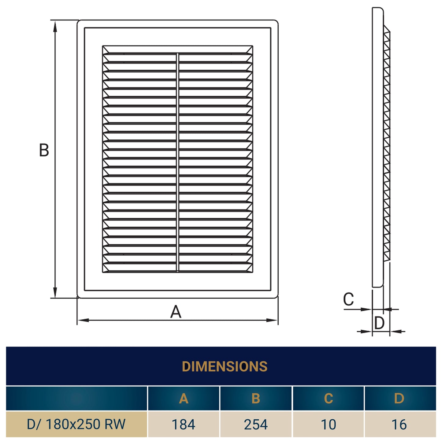 White Louvre Vent with Fly Screen, 180mm x 250mm