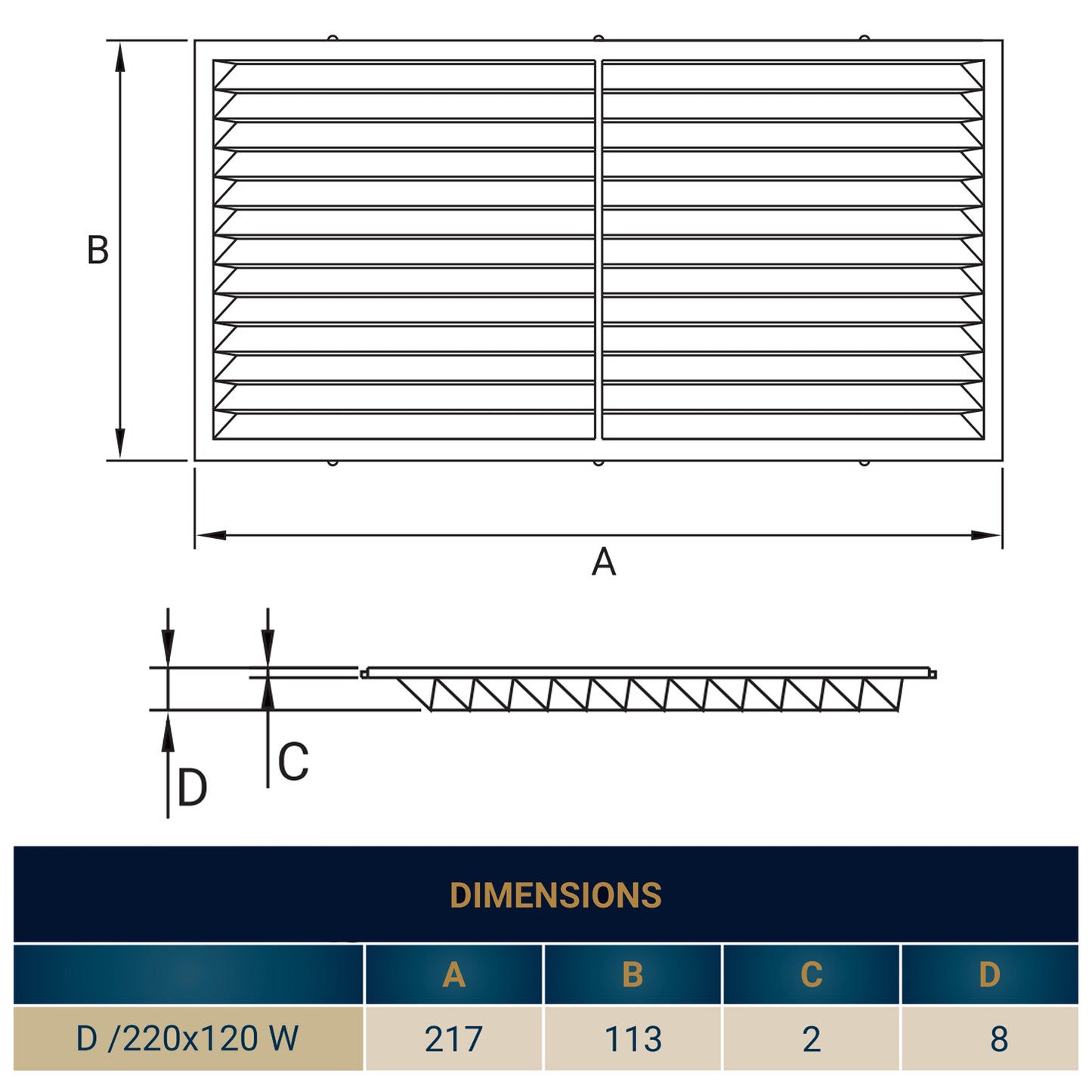 White Louvre Vent with Fly Screen, 120mm x 220mm