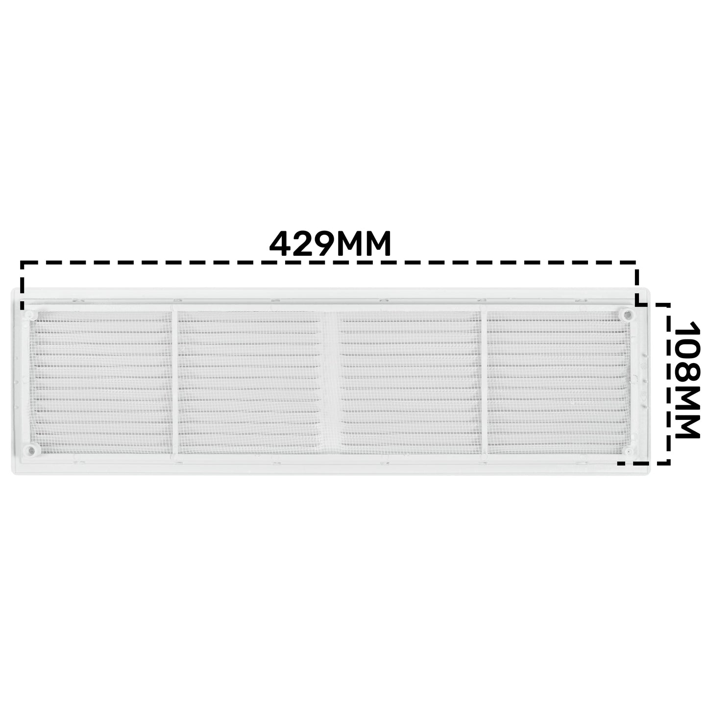 White Louvre Vent with Fly Screen, 110mm x 430mm