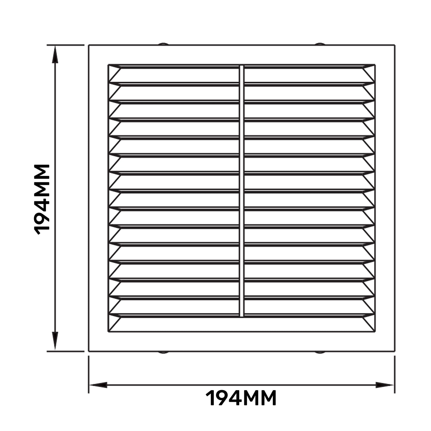 White Louvre Vent with Fly Screen, 195mm x 195mm