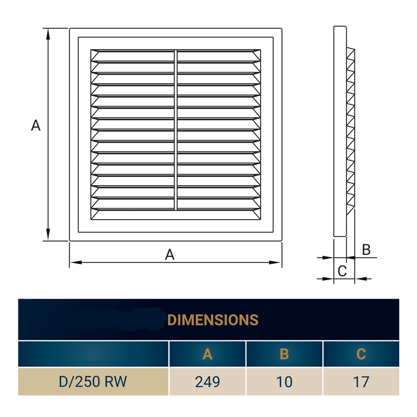 White Louvre Vent with Fly Screen, 250mm x 250mm