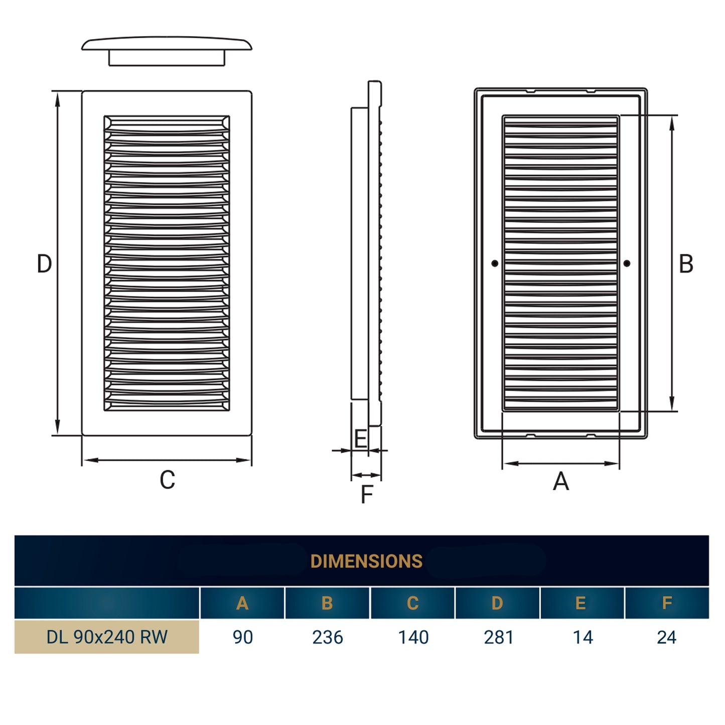 Luxury White Duo Smart Louvre Vent with Fly Mesh, 90mm x 240mm