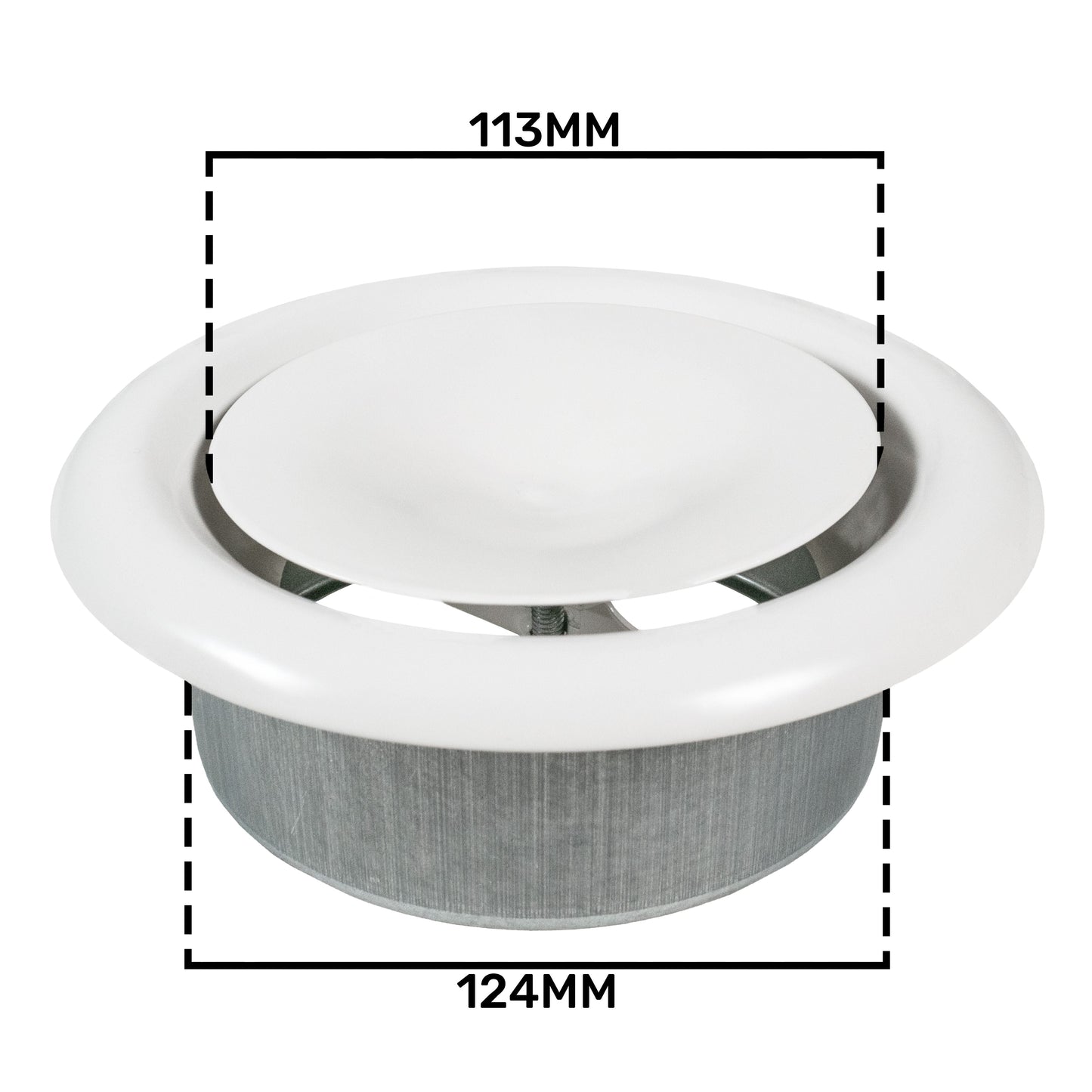 White Metal Anemostat Intake Ceiling Valve, 125mm