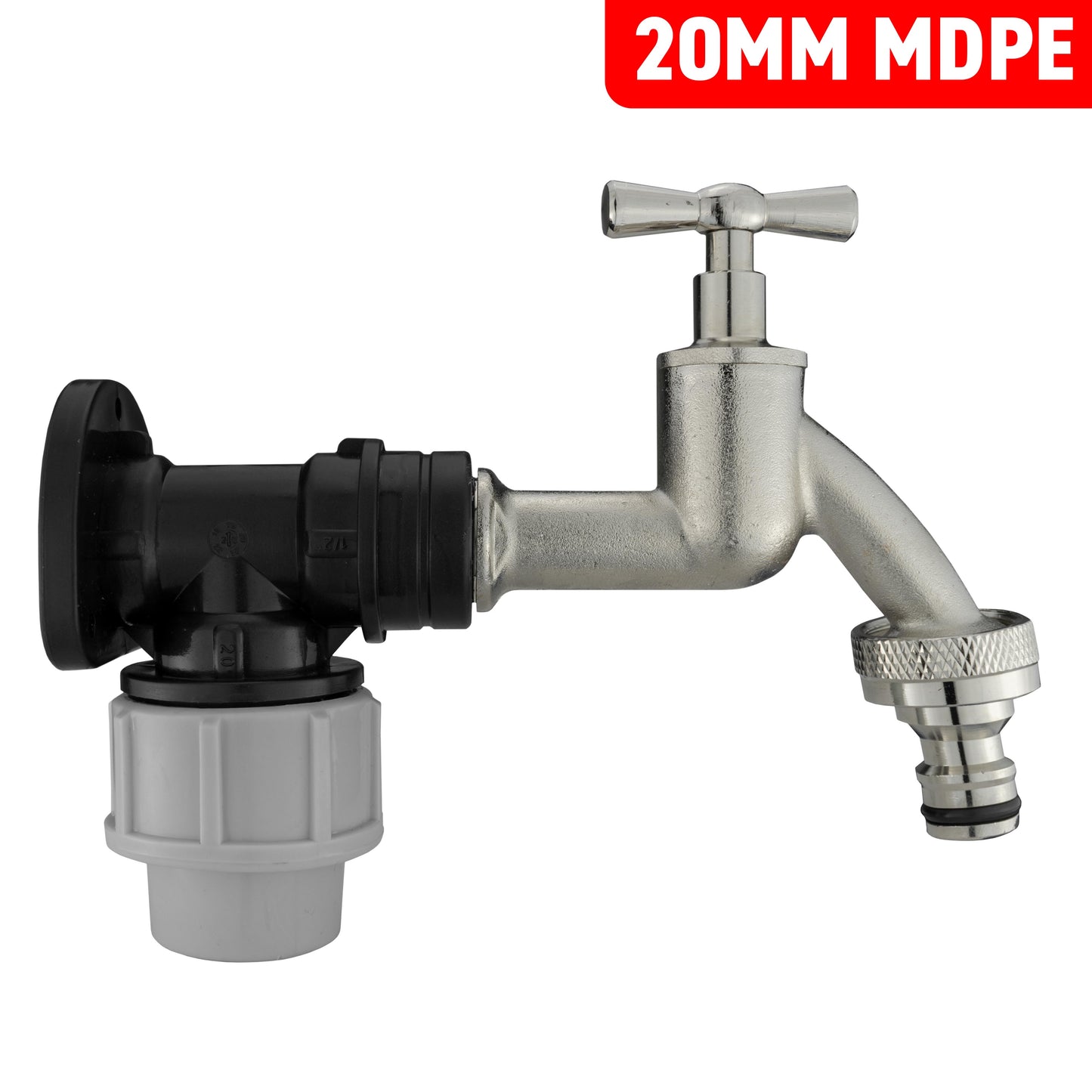 20mm MDPE Wall Backplate + Nickel Plated Bibtap