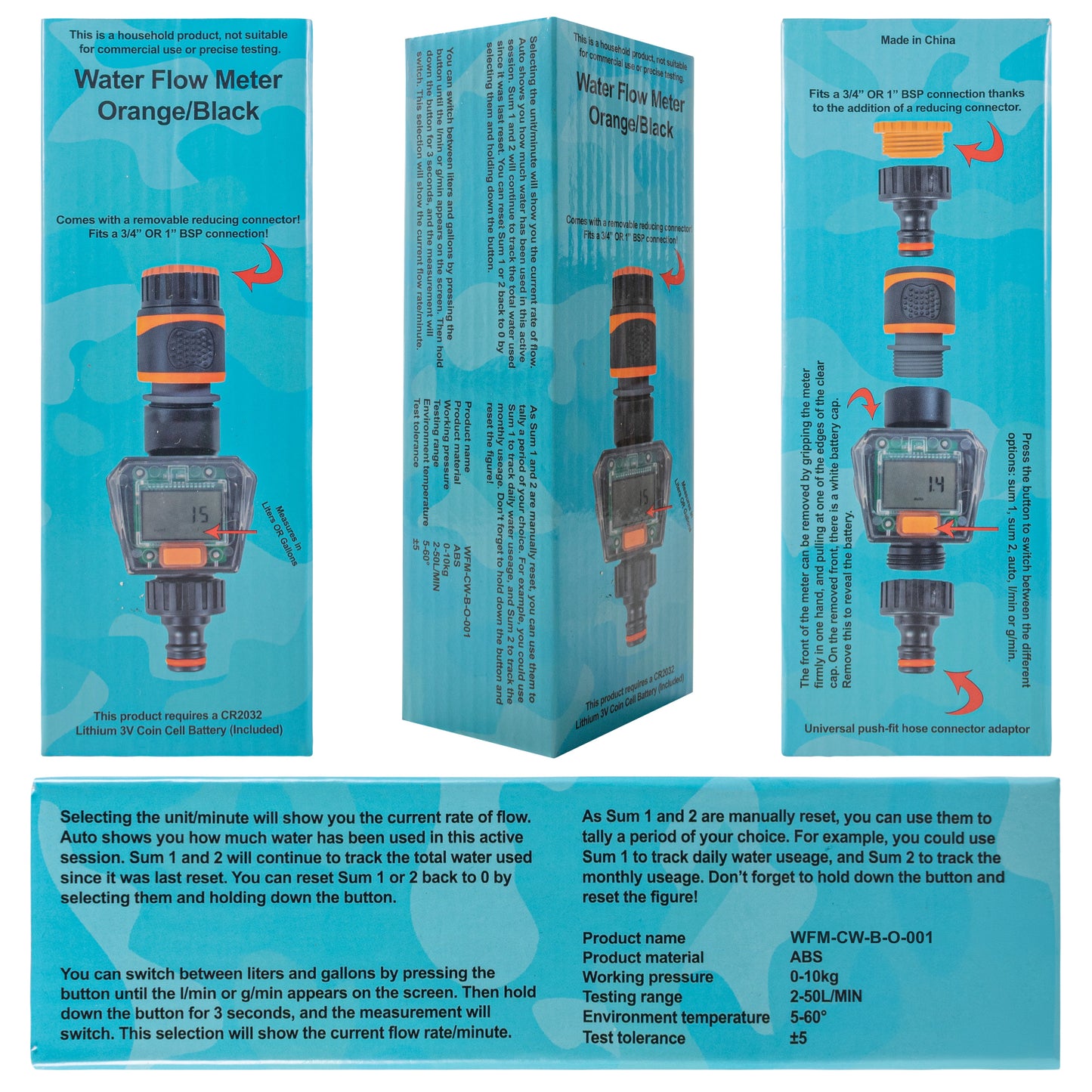 Water Flow Meter, Orange & Black