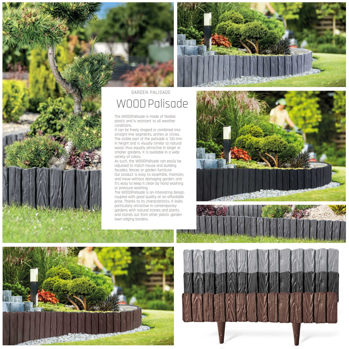 Black Wood Texture Palisade Lawn Edging, 2.32m