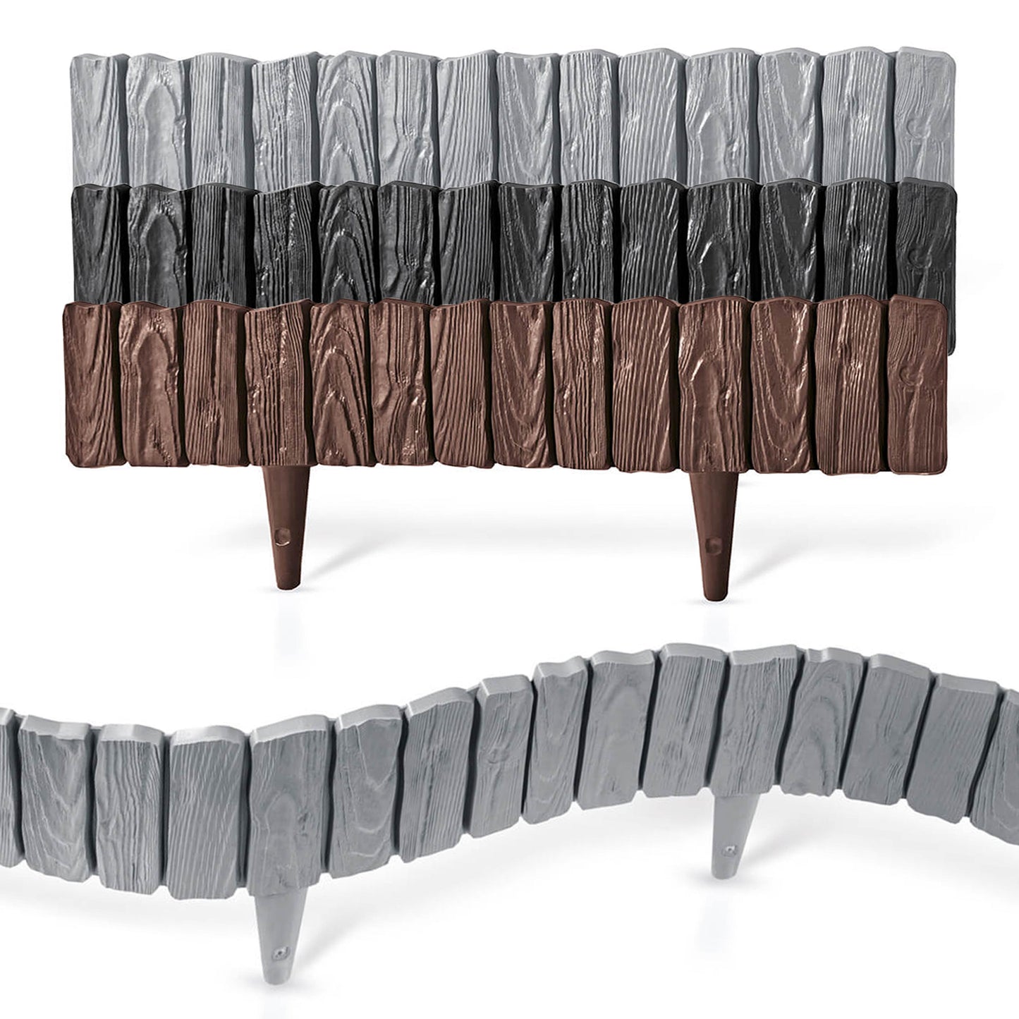 Black Wood Texture Palisade Lawn Edging, 2.32m