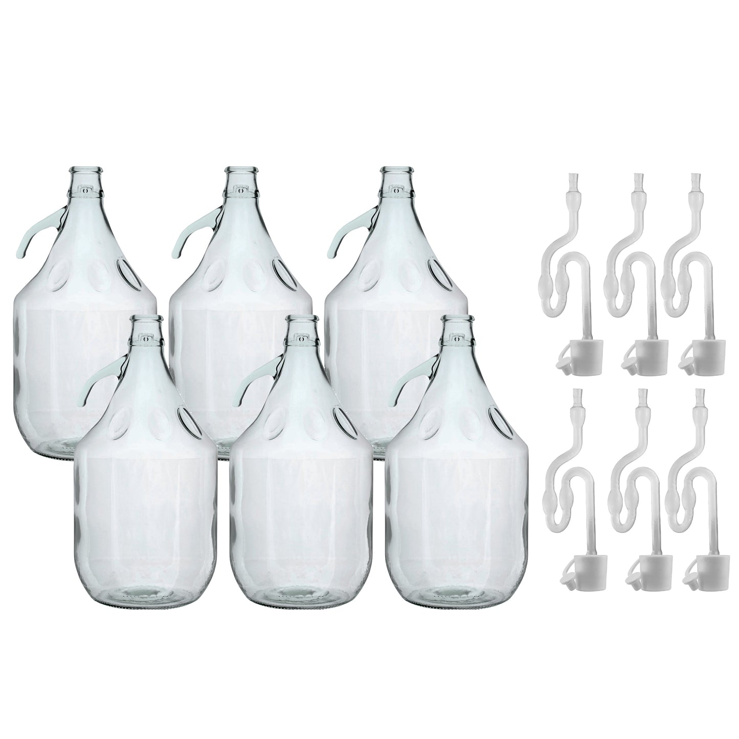 5L Clear Glass Demijohn Bottles with Airlocks & Bungs, Box of 6