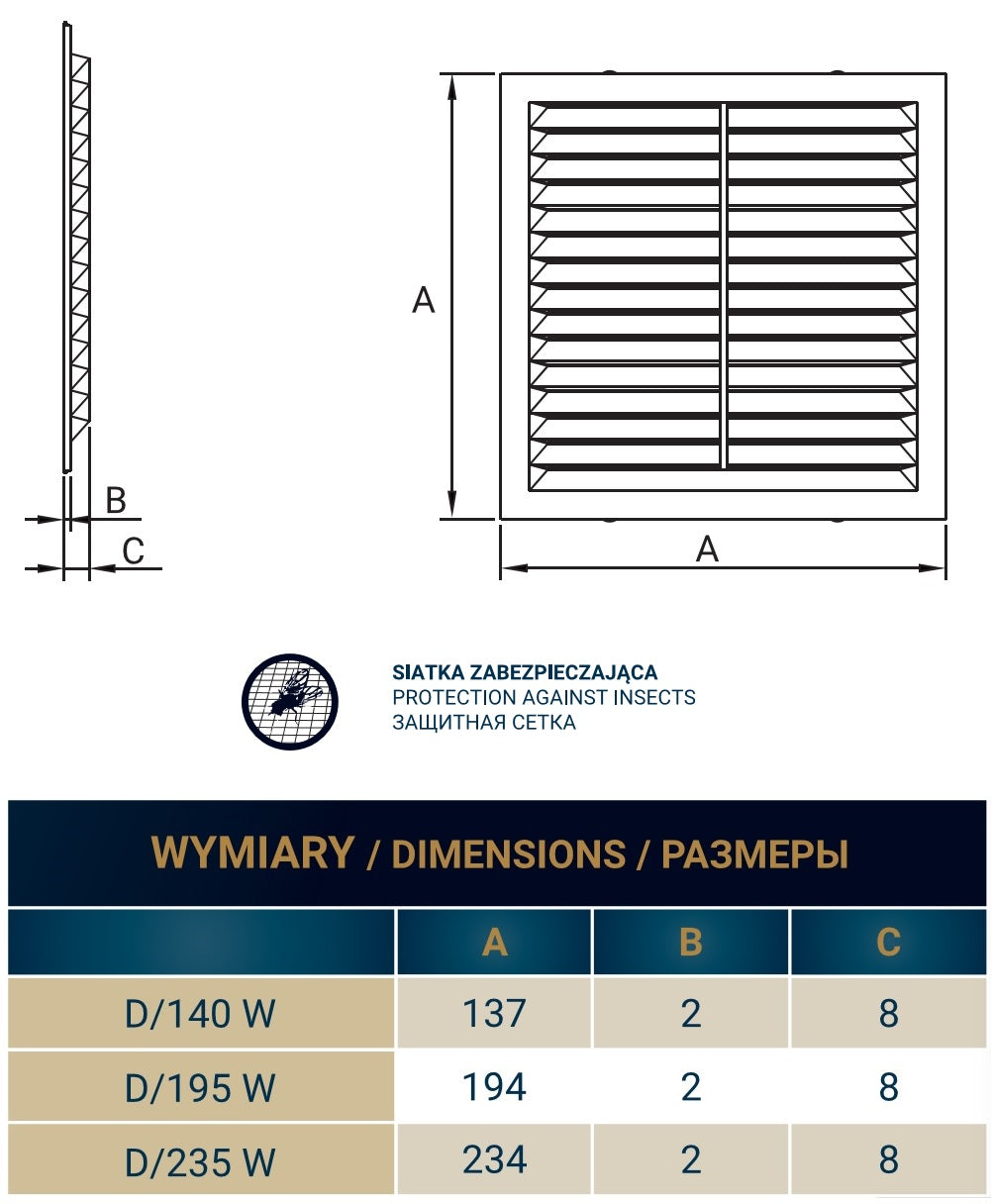 White Louvre Vent with Fly Screen, 235mm x 235mm