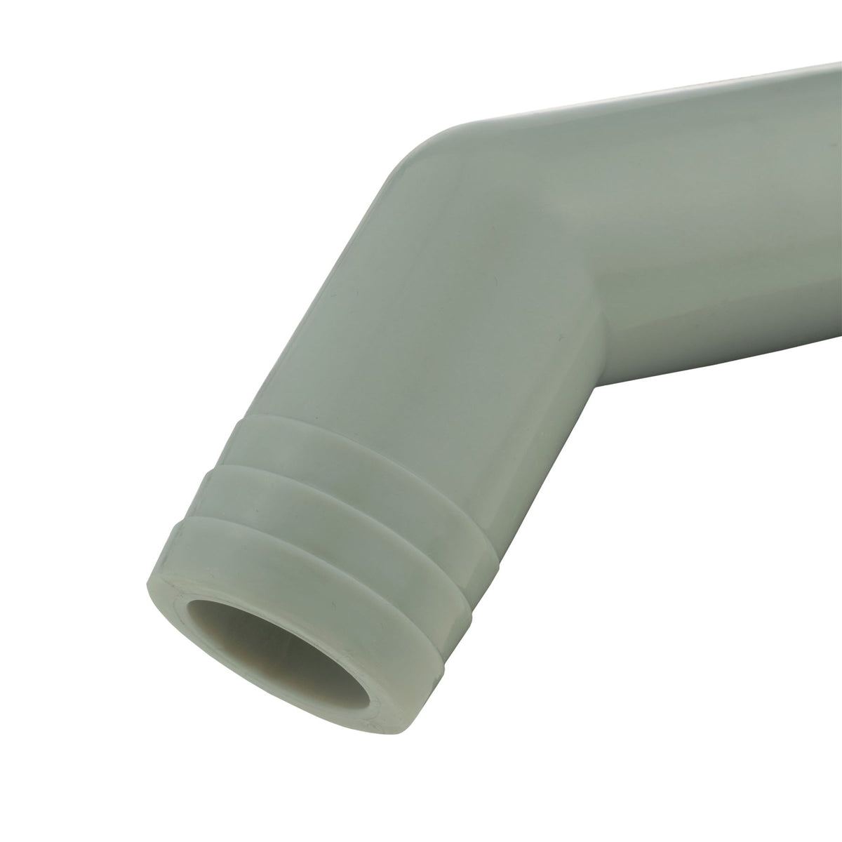 Close-up of the replacement tap's angled 32mm barbed outlet