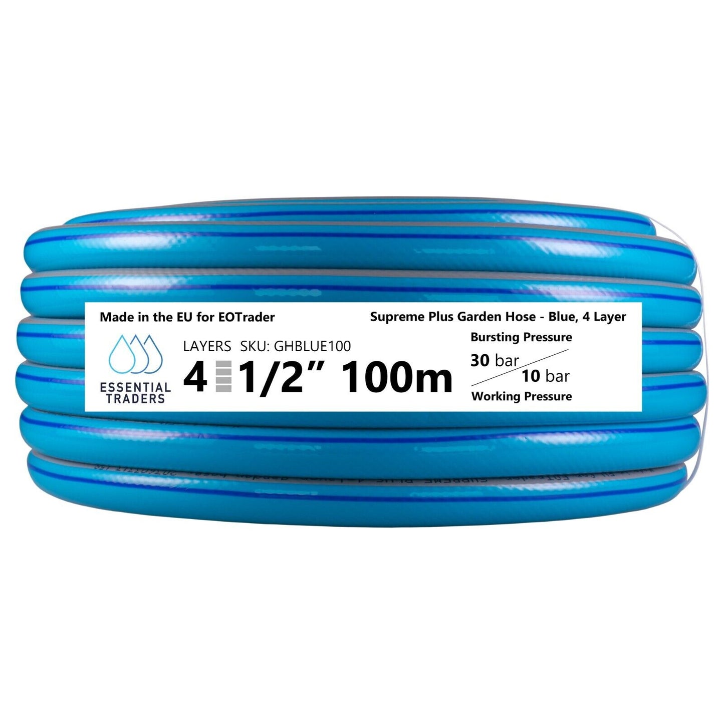 1/2" Blue Supreme+ Garden Hose Pipe, 4-Layer