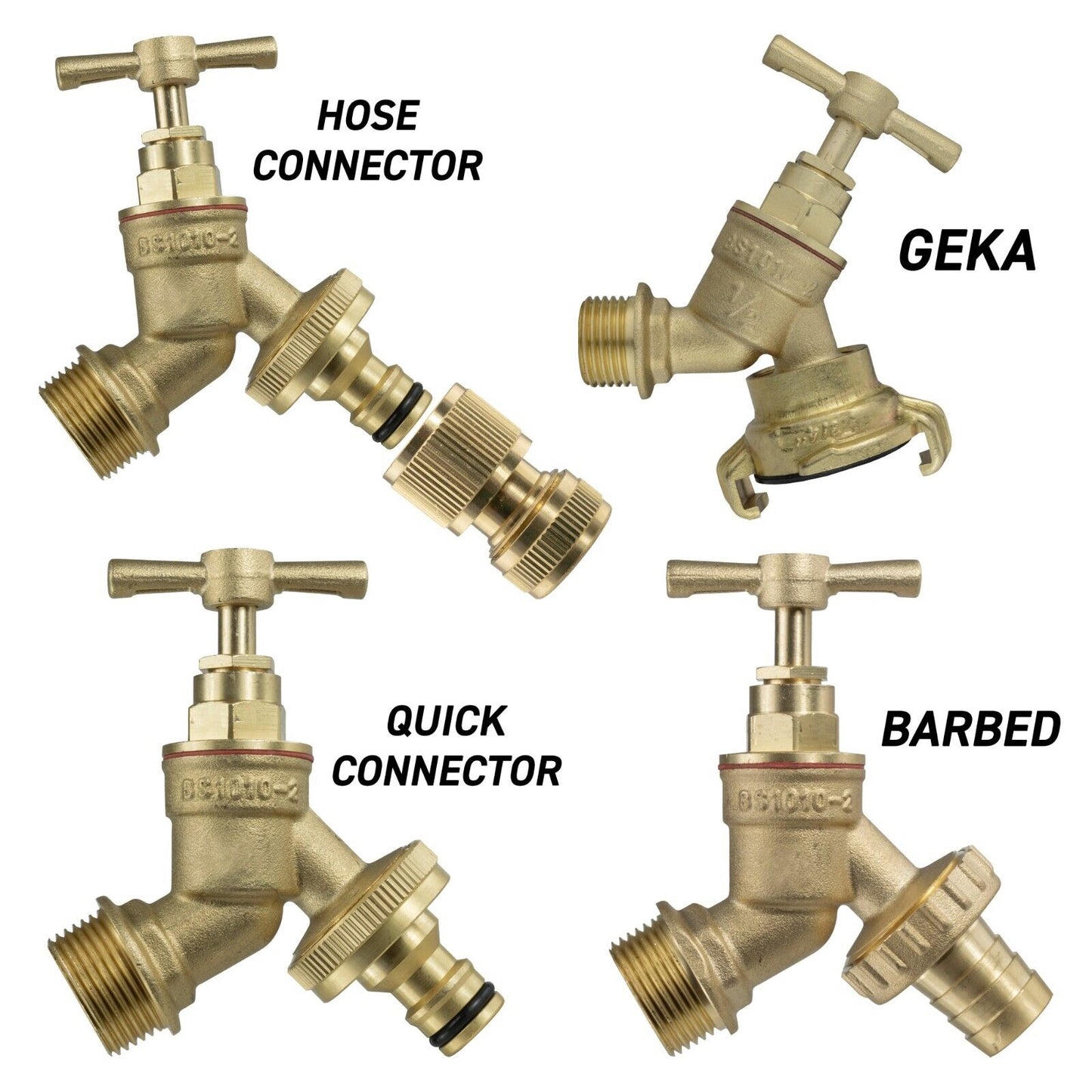 Solid Brass Garden Outdoor Taps, Quick Connector, GEKA or Hosetail Outlets