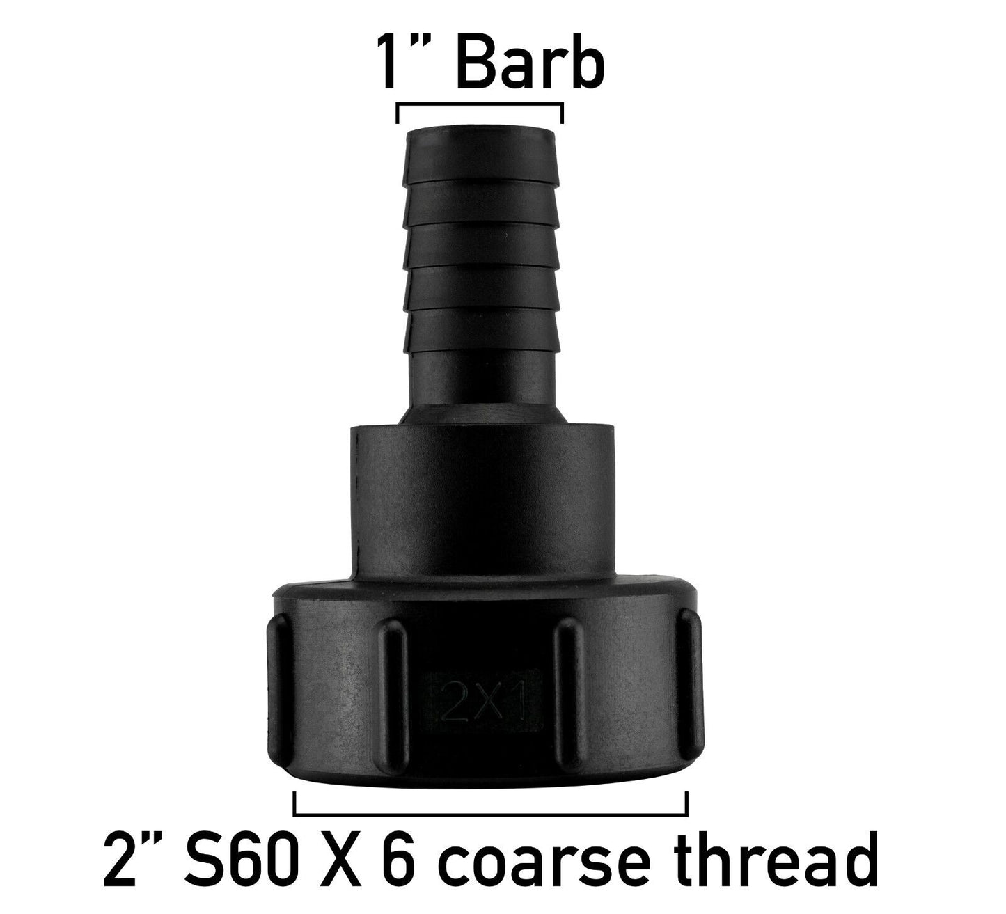 IBC S60X6 Tank Adapter, 60mm Coarse Thread to 1" (25mm) Barbed Hosetail