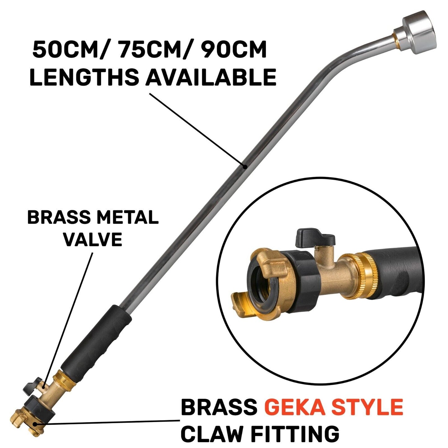 Pro Garden Watering Lances, Metal Hose Pipe Sprayer, 50cm - 90cm Lengths