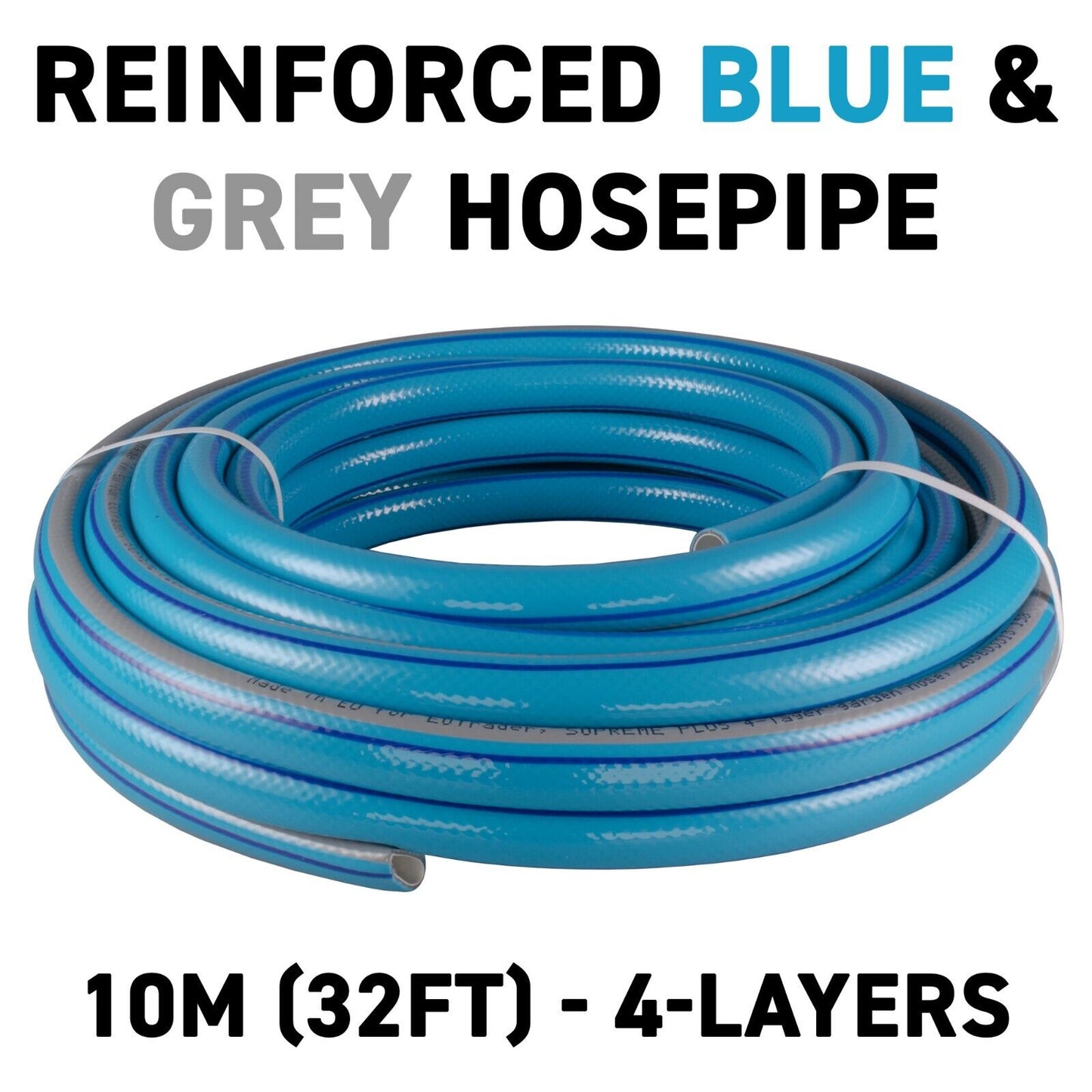 10m Blue Supreme+ 1/2″ Reinforced Garden Hose, 4-Layer