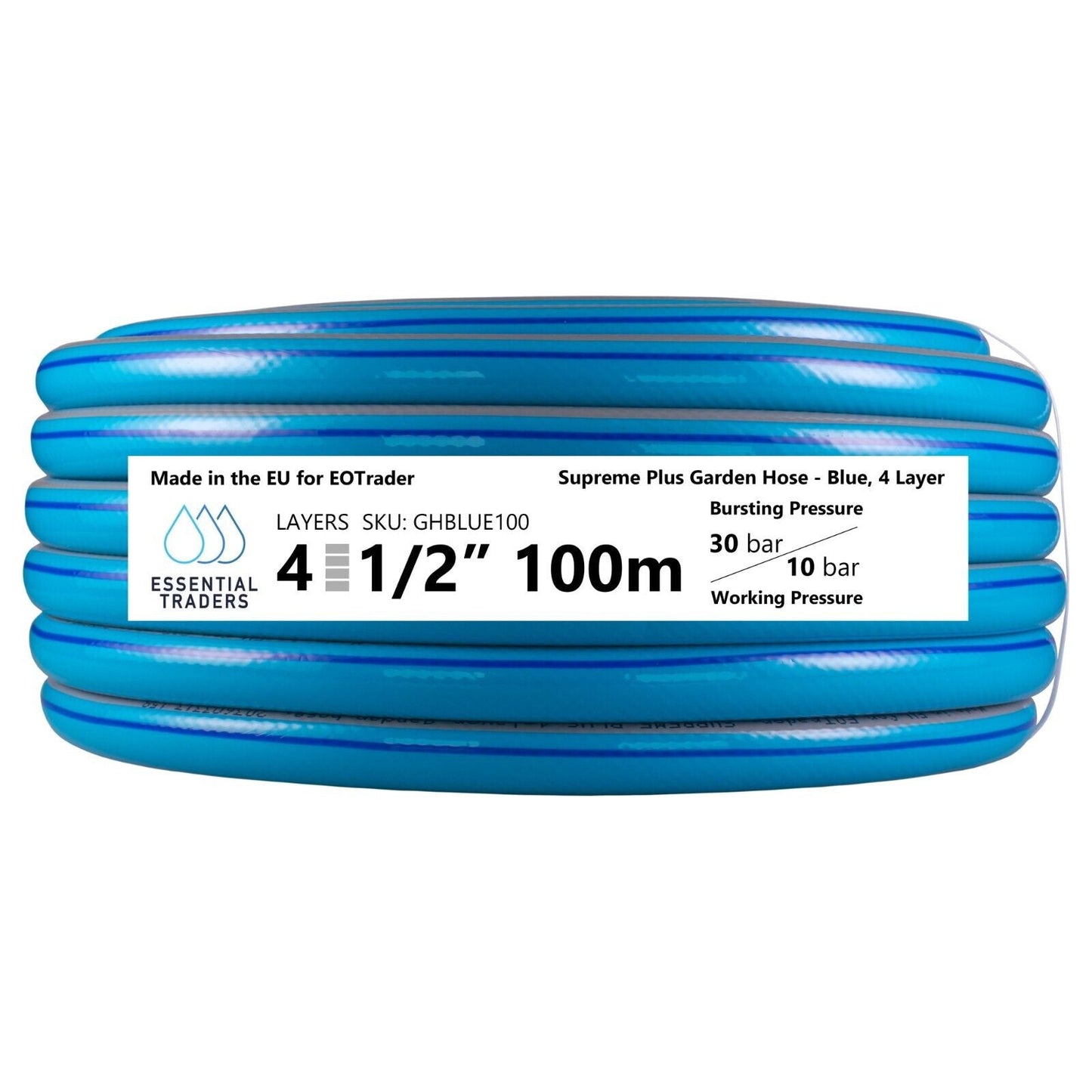 100m Supreme Plus 1/2" Blue Garden Hose Pipe with Connectors