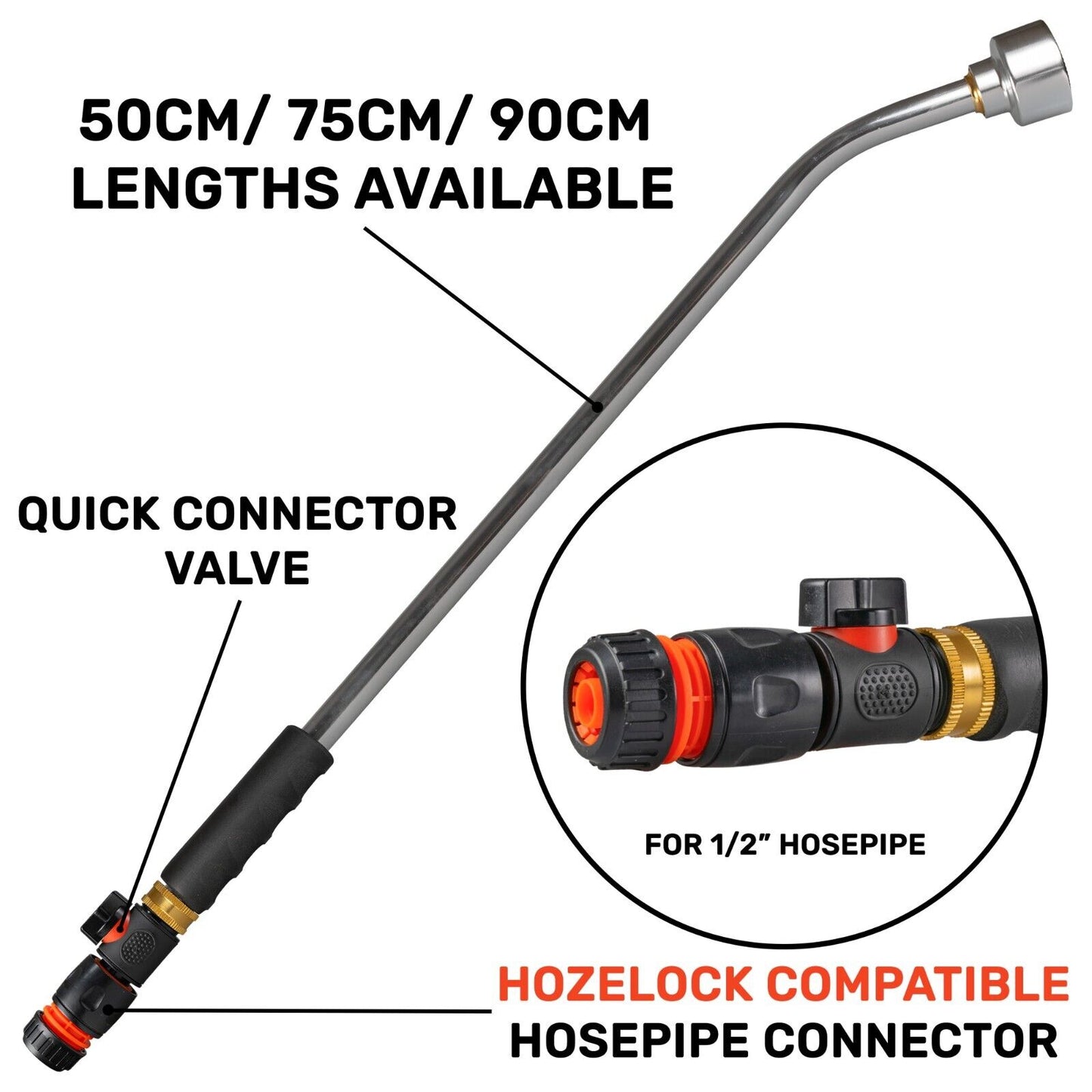 Pro Garden Watering Lances, Metal Hose Pipe Sprayer, 50cm - 90cm Lengths