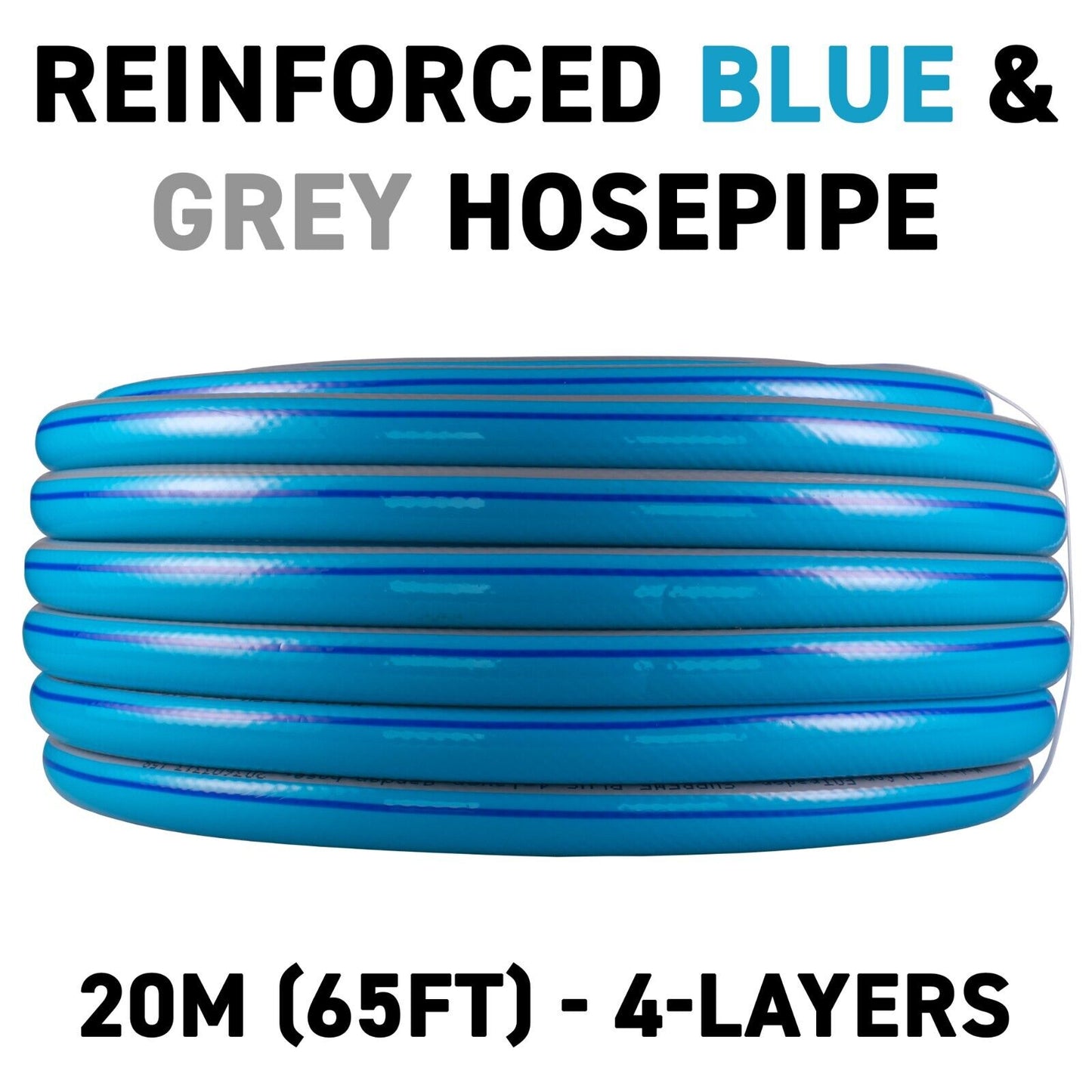 20m Blue Supreme+ 1/2″ Reinforced Garden Hose, 4-Layer