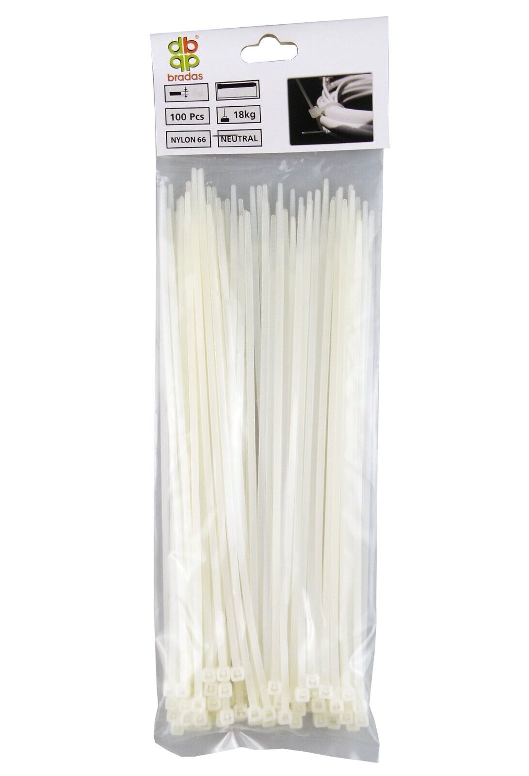 White Neutral Cable Ties, 18kg Break Strength, 3.6mm x 300mm