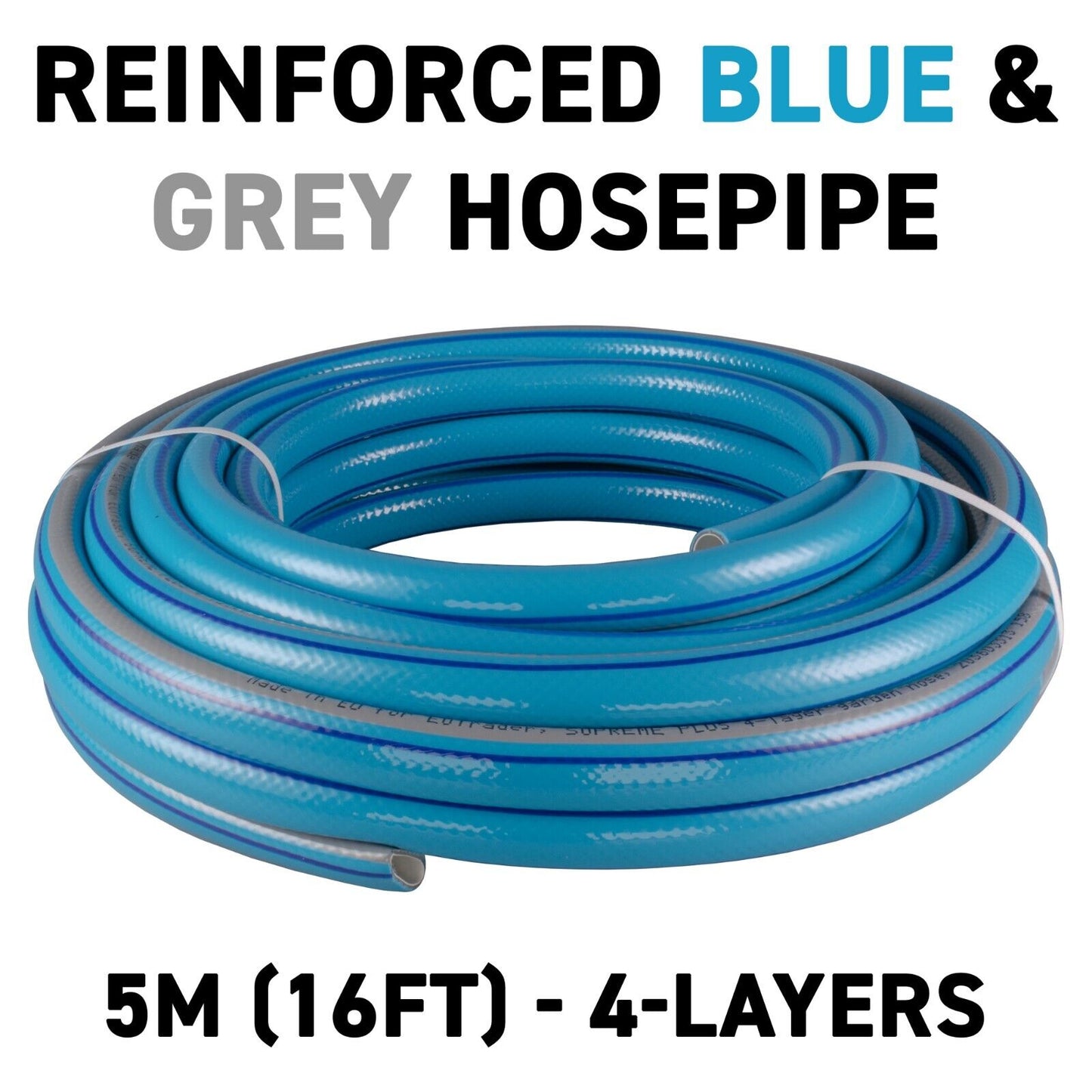 5m Blue Supreme+ 1/2″ Reinforced Garden Hose, 4-Layer