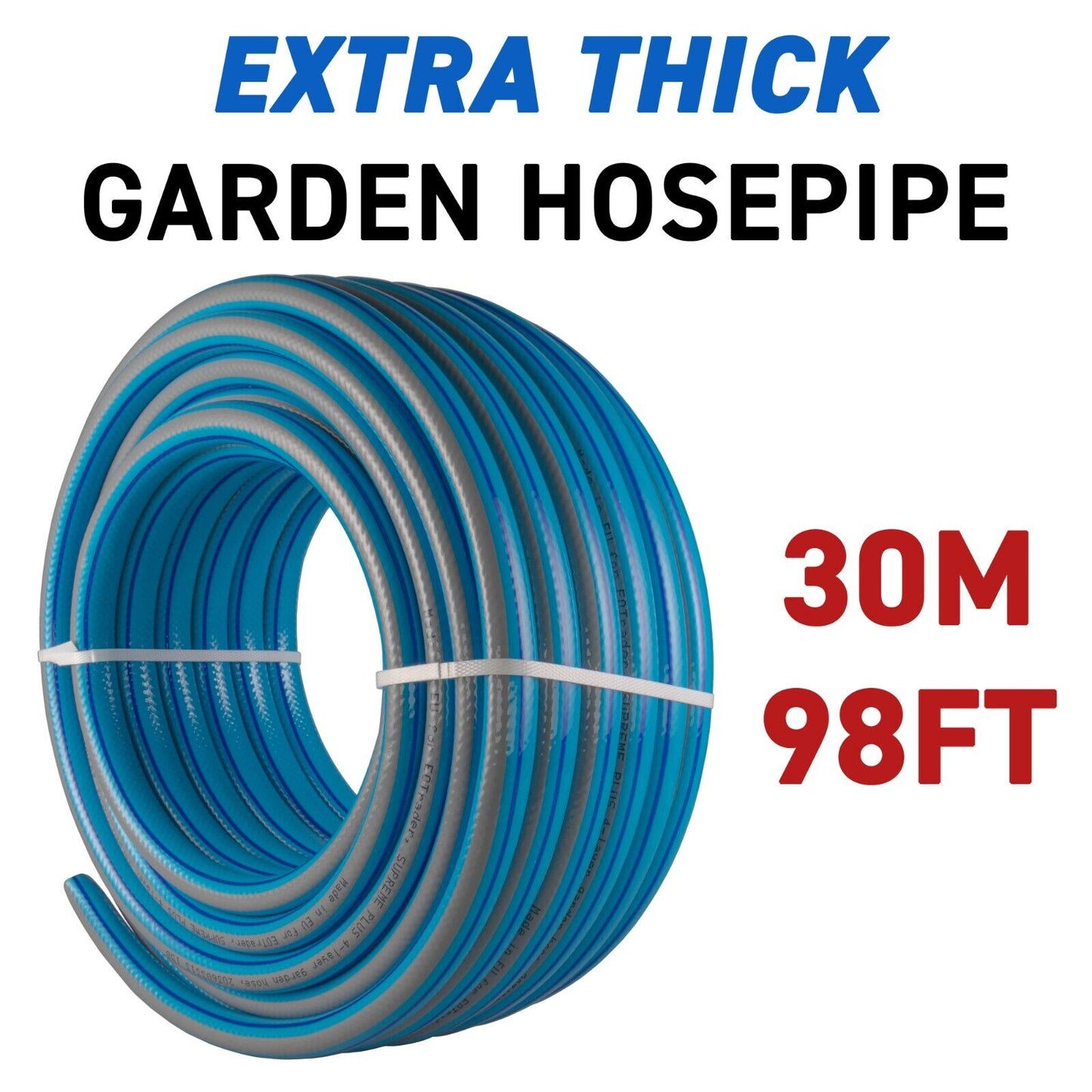 30m Blue Supreme+ 1/2″ Reinforced Garden Hose, 4-Layer