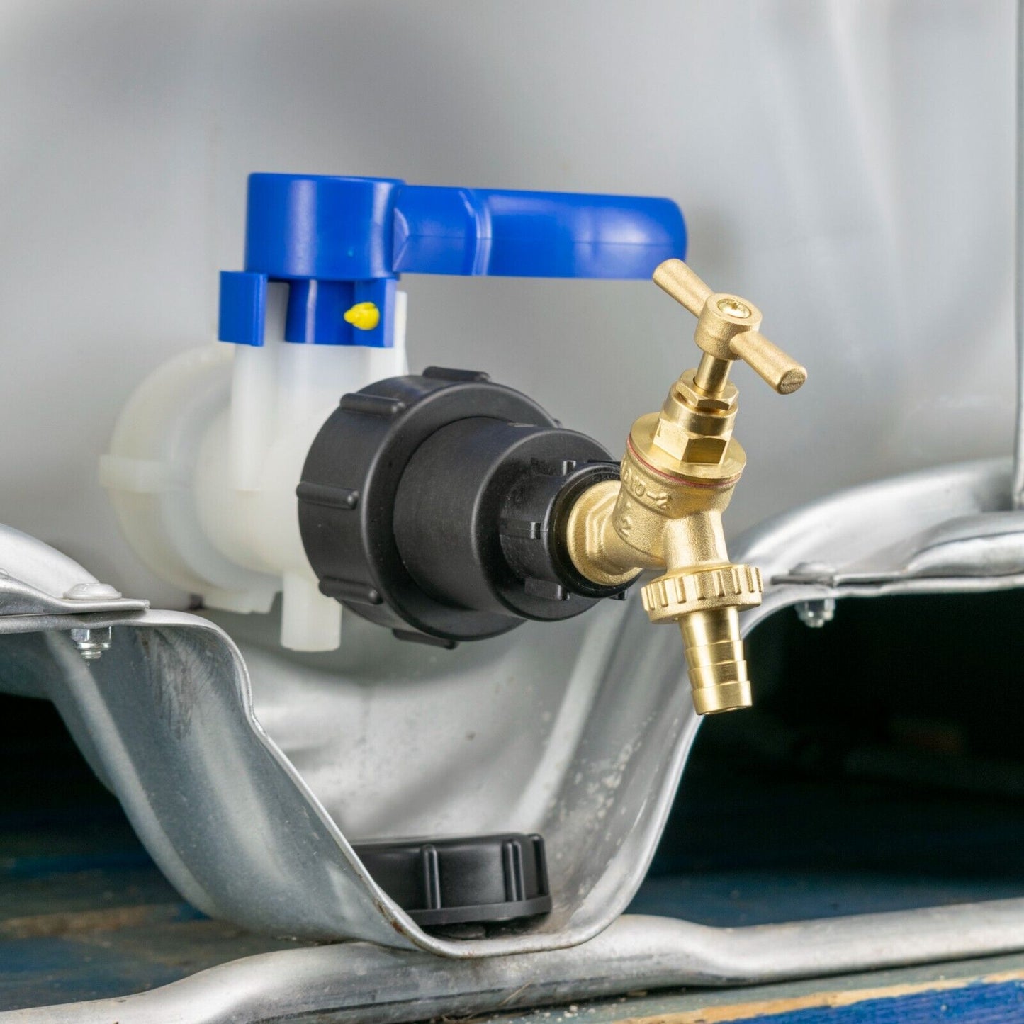 IBC S60X6 Extended Tank Adapter with Brass Bibtap Barbed Hosetail