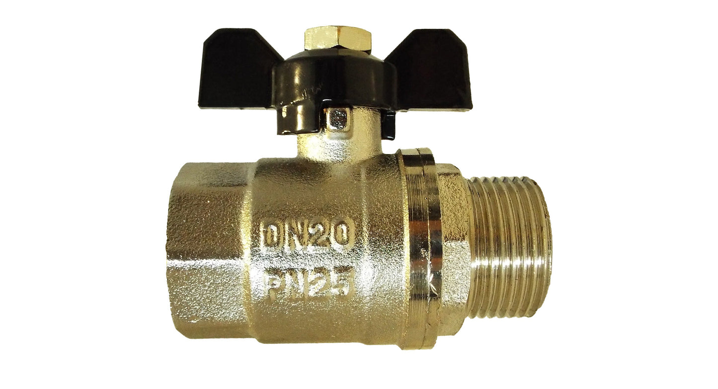 Male to Female Nickel Plated Brass Butterfly Valve, 1/2"