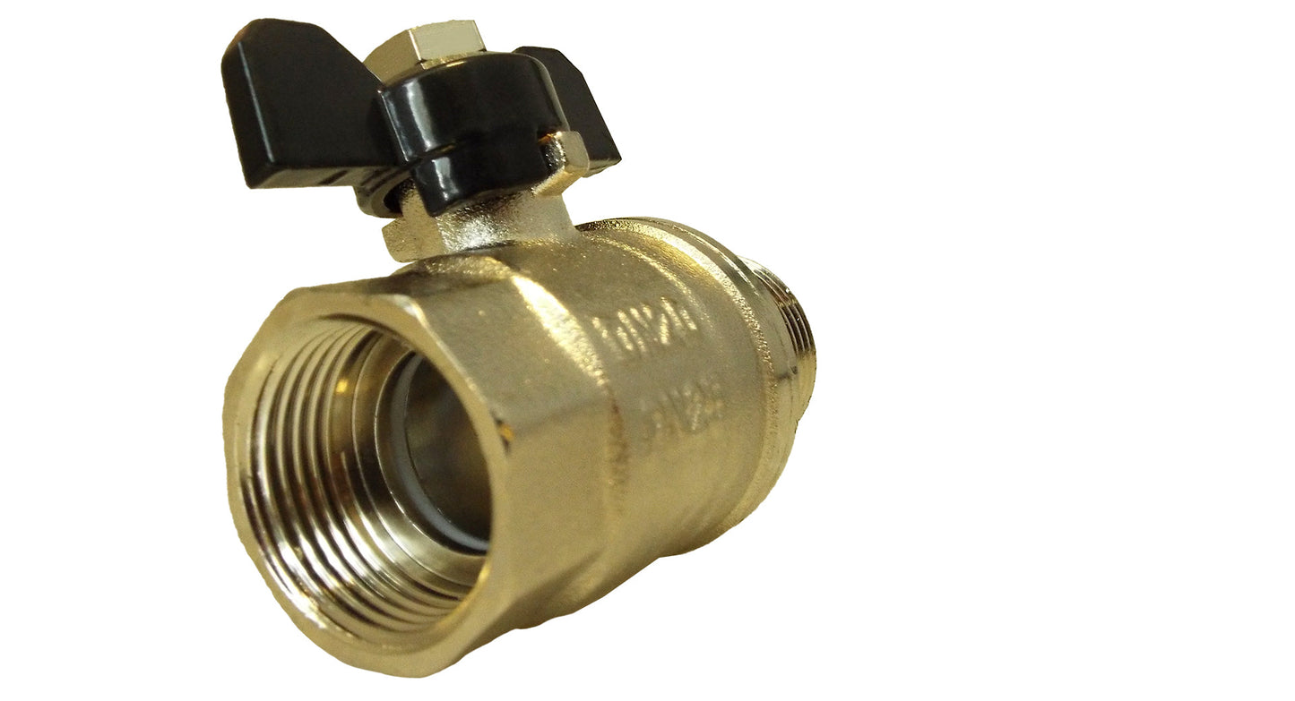 Male to Female Nickel Plated Brass Butterfly Valve, 1/2"