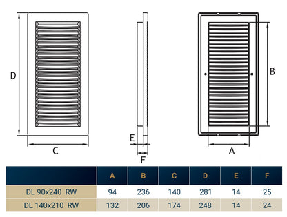 Luxury White Duo Smart Louvre Vent with Fly Mesh, 90mm x 240mm
