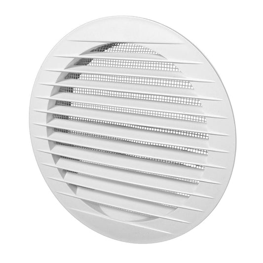 White Round Louvre Vent with Fly Mesh, 100mm