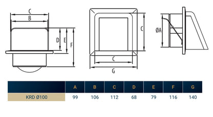 White External Louvre Vent with Hood, 100mm x 100mm