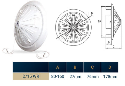 White Adjustable Round Louvre Vent, 80mm - 160mm
