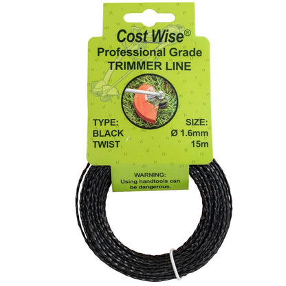15m Twisted Black Trimmer Line, 1.6mm