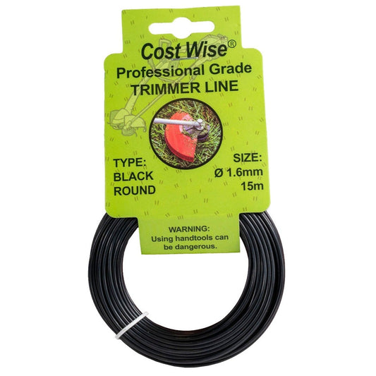 15m Black Rounded Trimmer Line, 1.6mm