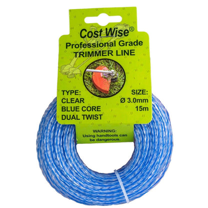 15m Dual Core Twisted Blue Trimmer Line, 3mm