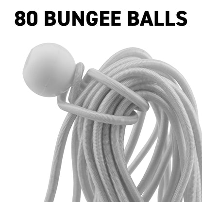 80pcs Bungee Balls 6" White Marquee Shock Ties Elastic Toggle Tarp Fastener