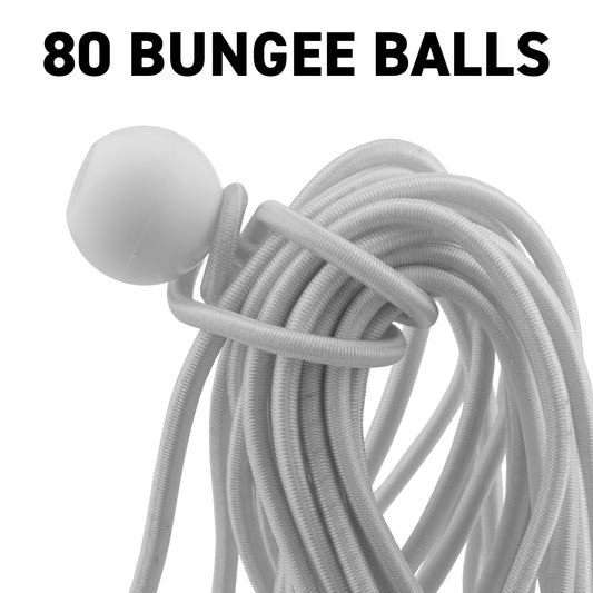 80pcs Bungee Balls 6" White Marquee Shock Ties Elastic Toggle Tarp Fastener