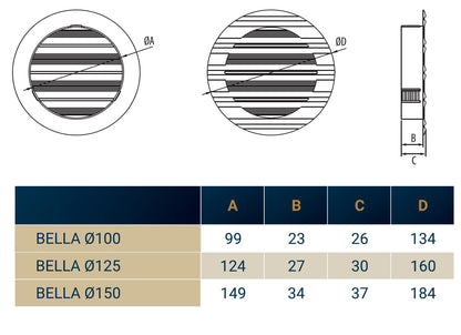 White Round Bella Louvre Vent, 100mm