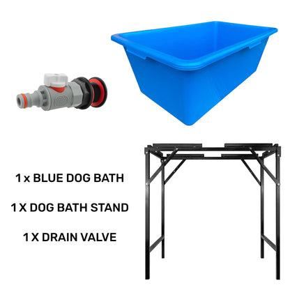 90L Large Blue Dog Pet Bath with Foldable Metal Stand & Drain Valve
