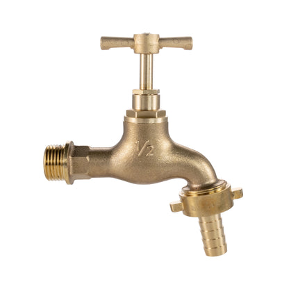 Brass Barbed Single Turn Bib Tap, 1/2" BSP