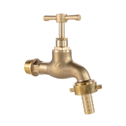 Brass Barbed Single Turn Bib Tap, 1/2" BSP