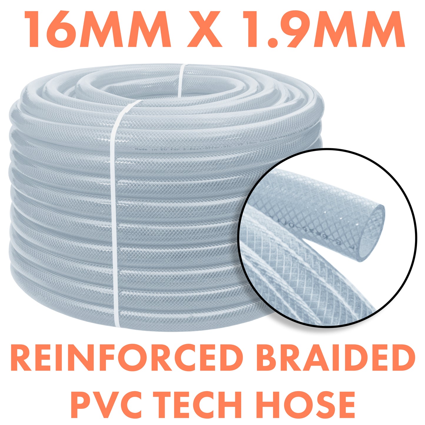 16mm Transparent Braided Reinforced Tech Hose